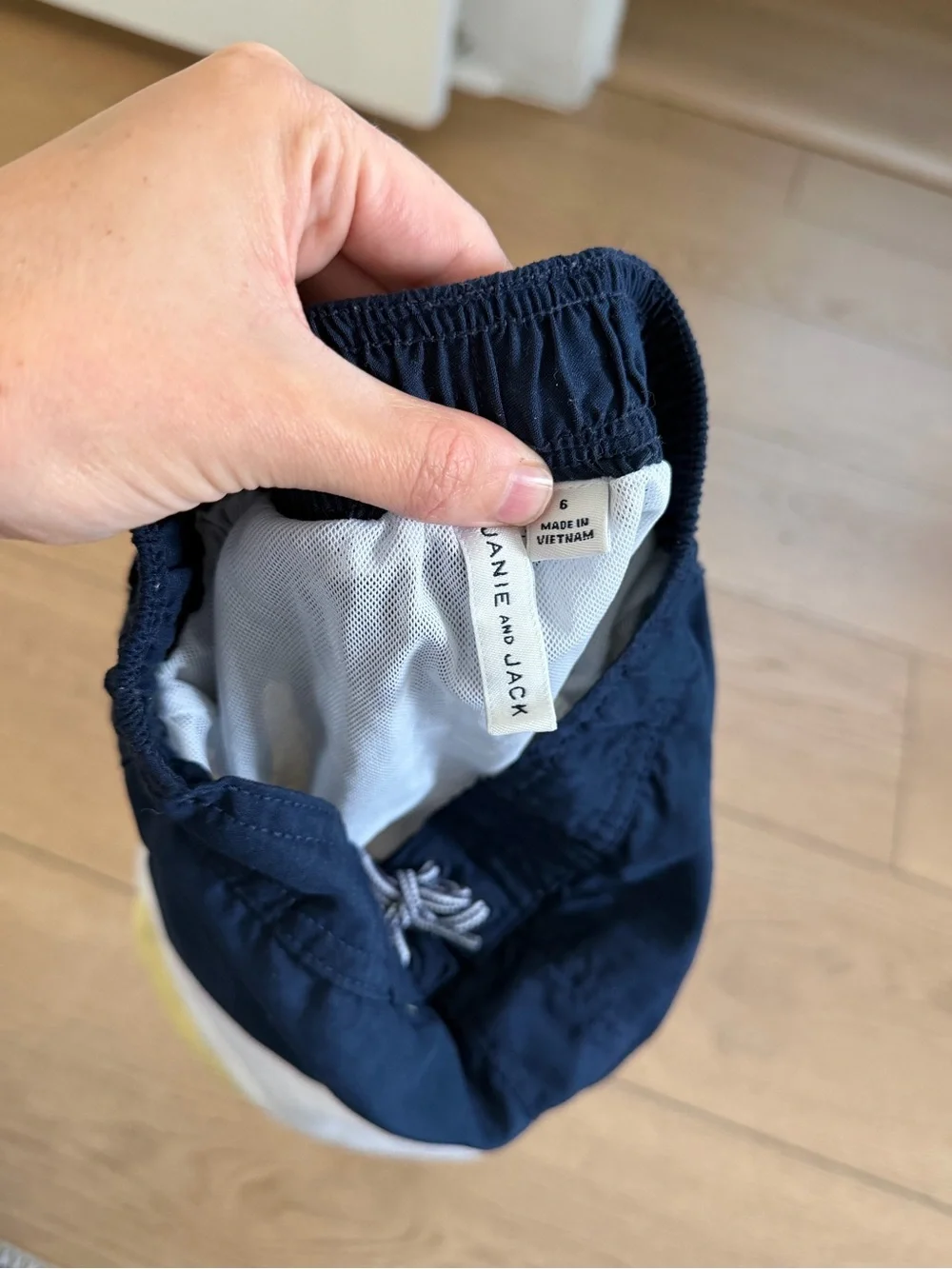 Janie and Jack boys Colorblock Swim Shorts in Navy, White & Yellow